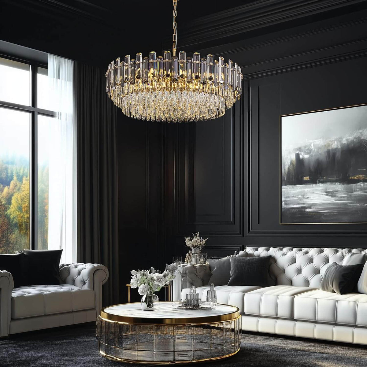 Dioneia Luxury Modern Gold Brass Crystal Round Chandelier for Dining ...