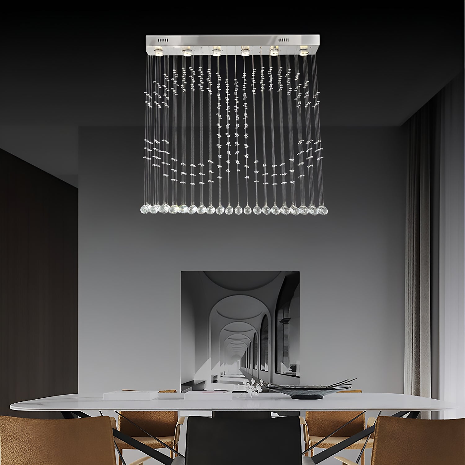 Double C Crystal Chandelier Custom Ceiling Light-dining-room-4|Sofary