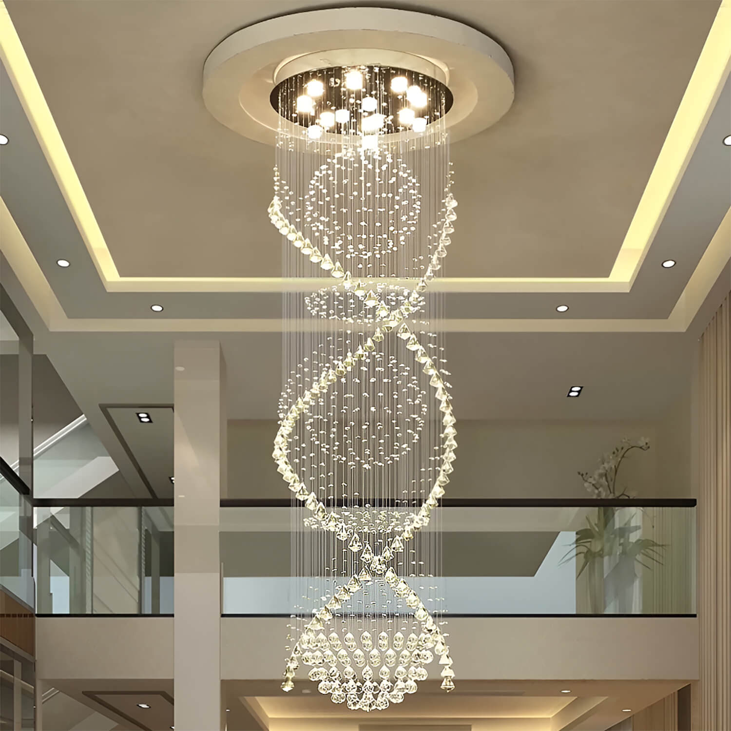 Double Spiral Clear Crystal Chandelier With Three Spheres |Sofary