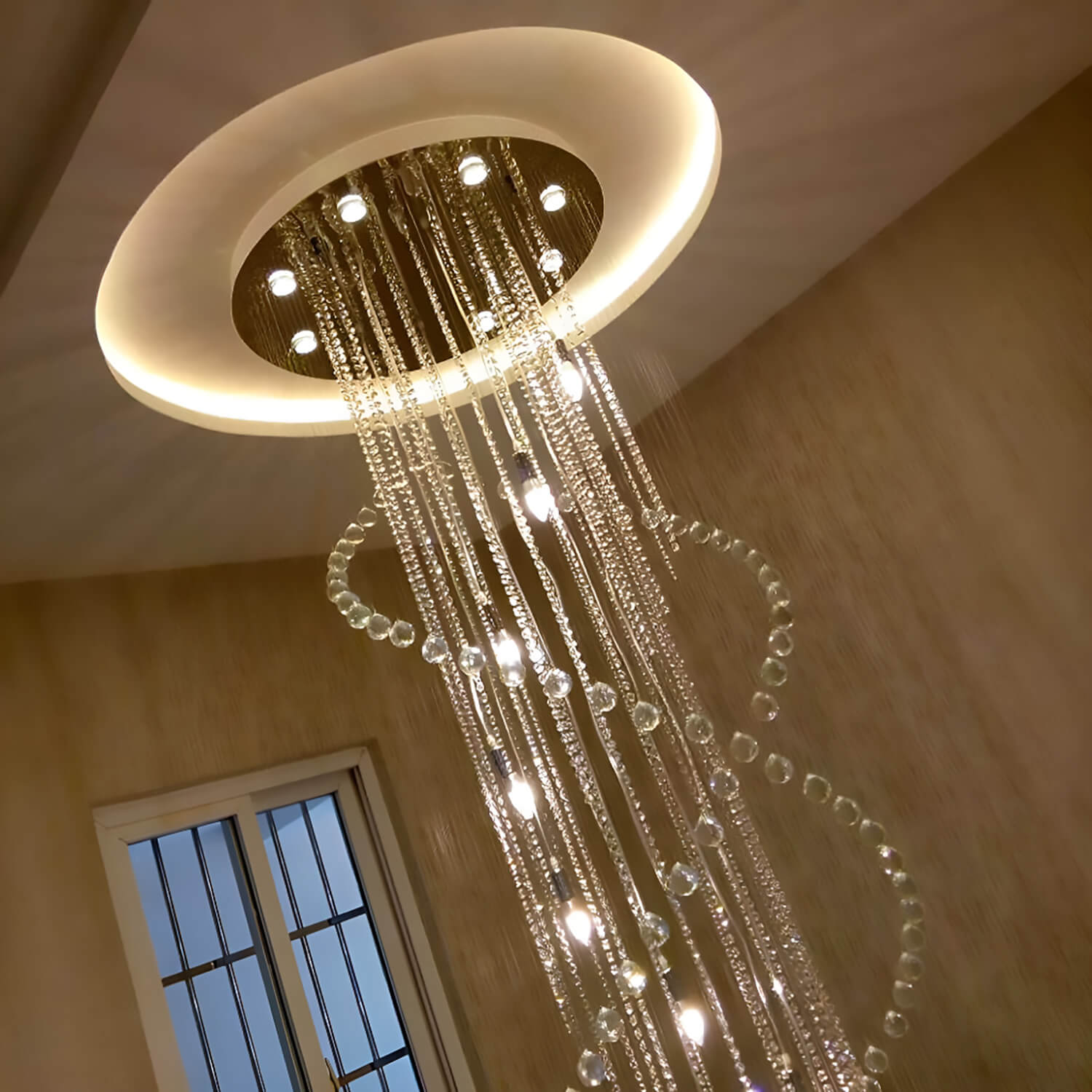 Double Spiral Raindrop Crystal Chandelier - Flush Mount Ceiling Light-4 |Sofary