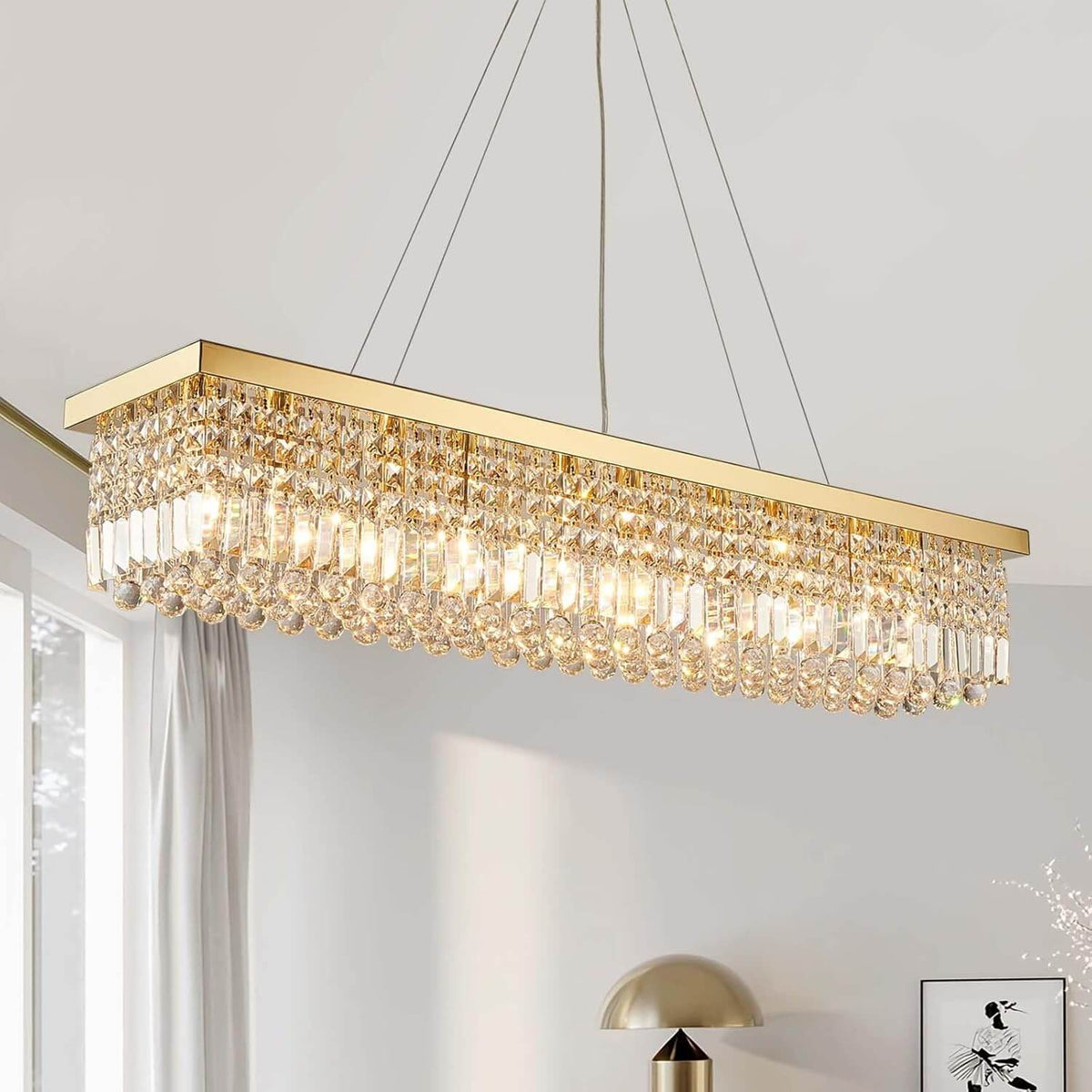 Elandor Luxury Modern Gold Brass Raindrop Crystal Rectangular Linear ...
