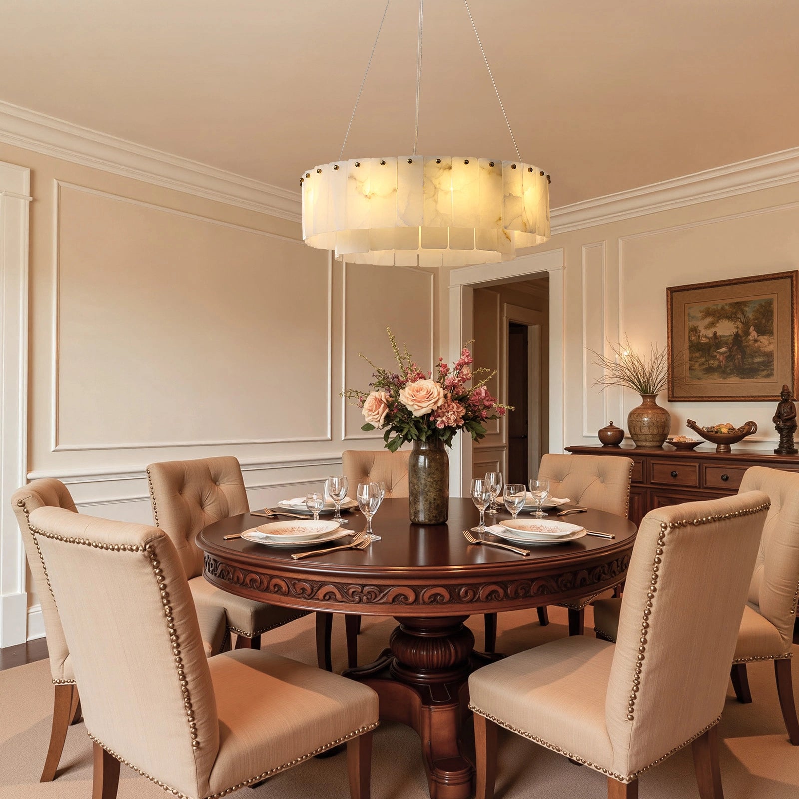 Elara Alabaster Glow Round Chandelier