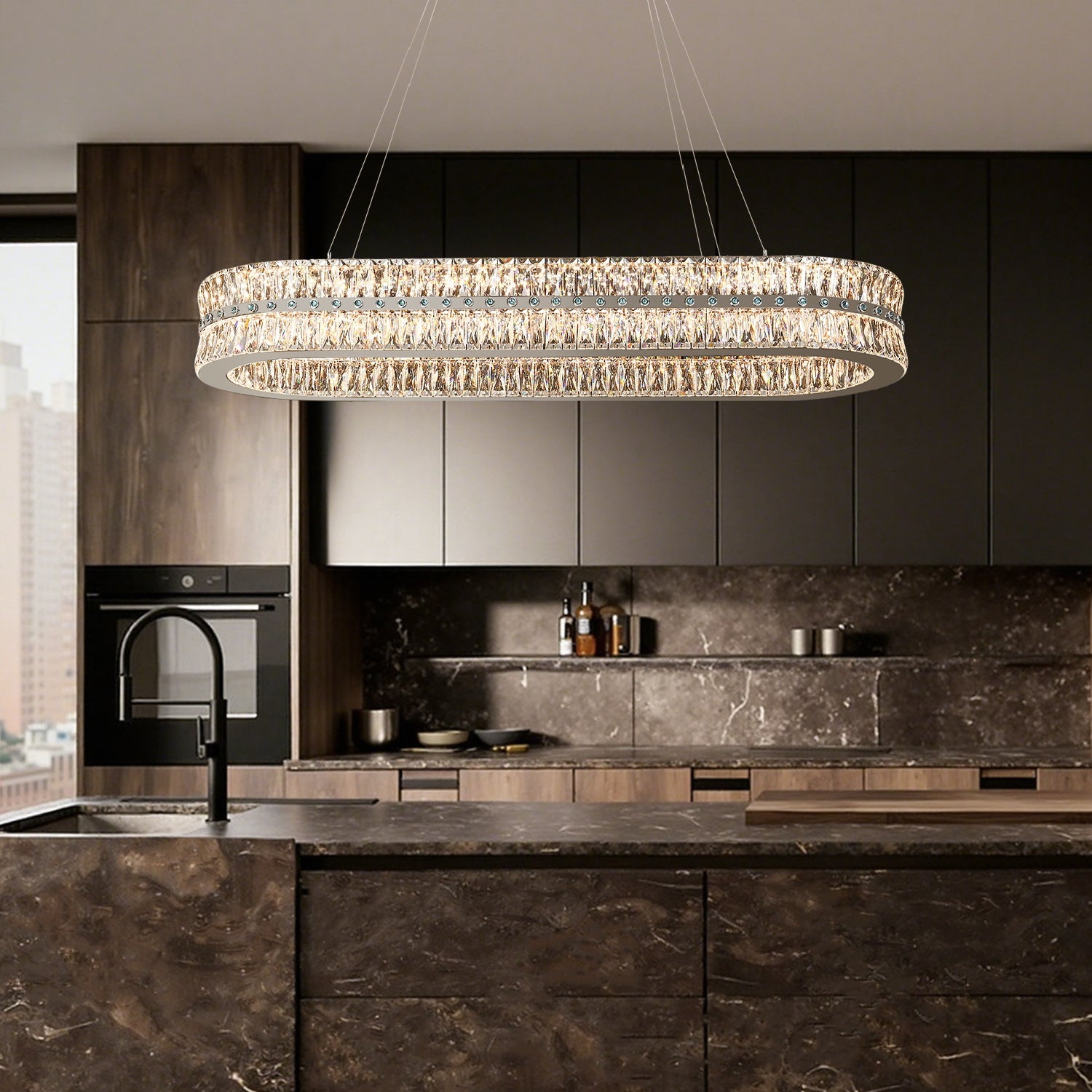 Elara Modern Luxury Oval Crystal Chandelier
