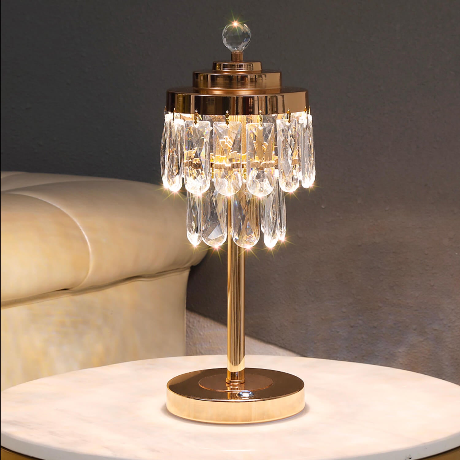 Elegant Gold Table Lamp with Beveled Crystal Shade-living-room |Sofary