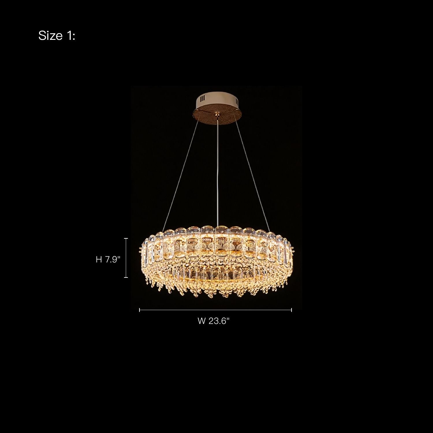 Empire Modern Minimalist Gold K9 Crystal Single Tiered Three - Color Dimming Chandelier (Size 2: H 7.9", W 23.6") provides precise size details for easy space planning and installation | Sofary Lighting