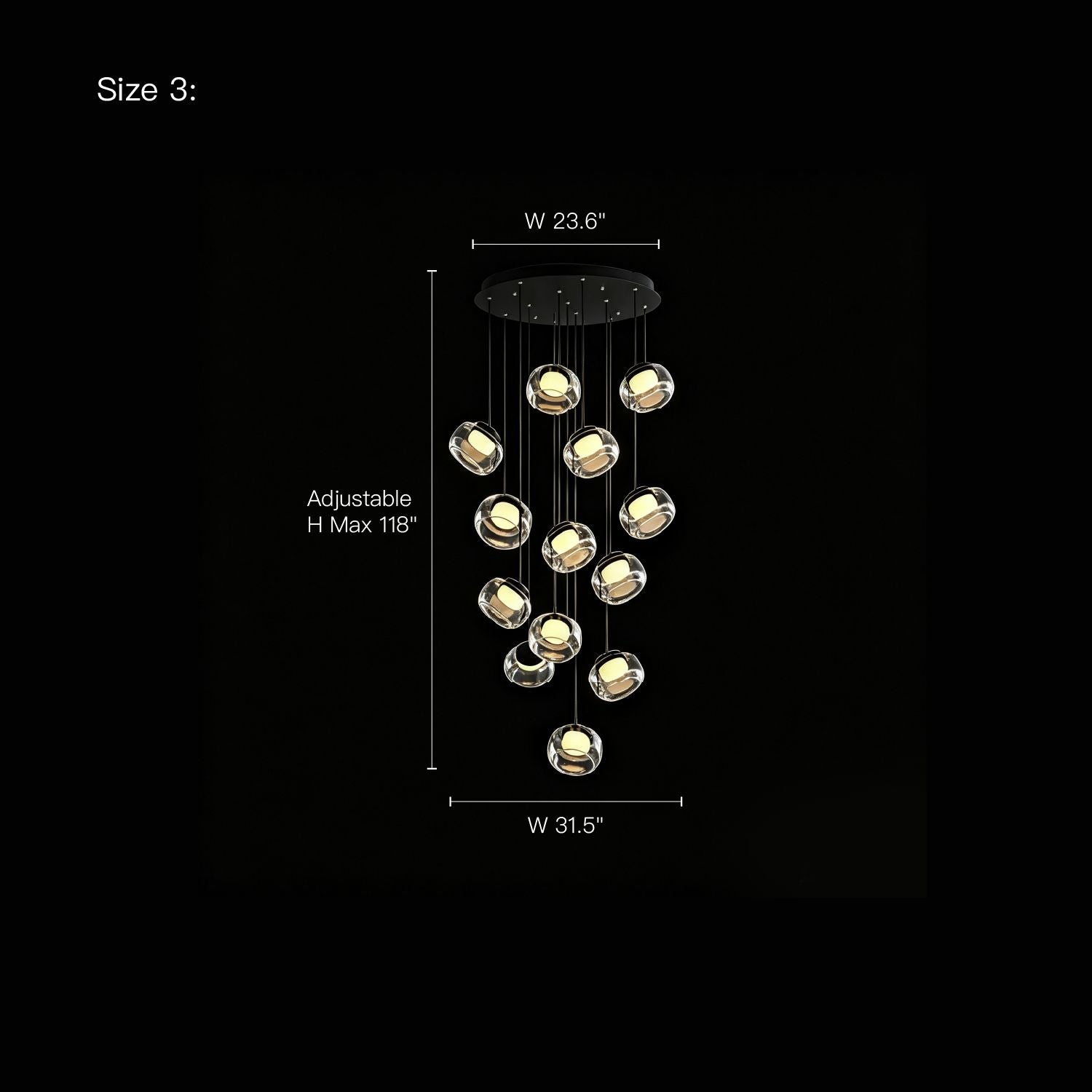 Ethereal Chandelier Size 3 — Width 23.6 inches, Adjustable Height up to 118 inches — suitable for spacious foyers, grand staircases, and high-ceiling living rooms | Sofary Lighting