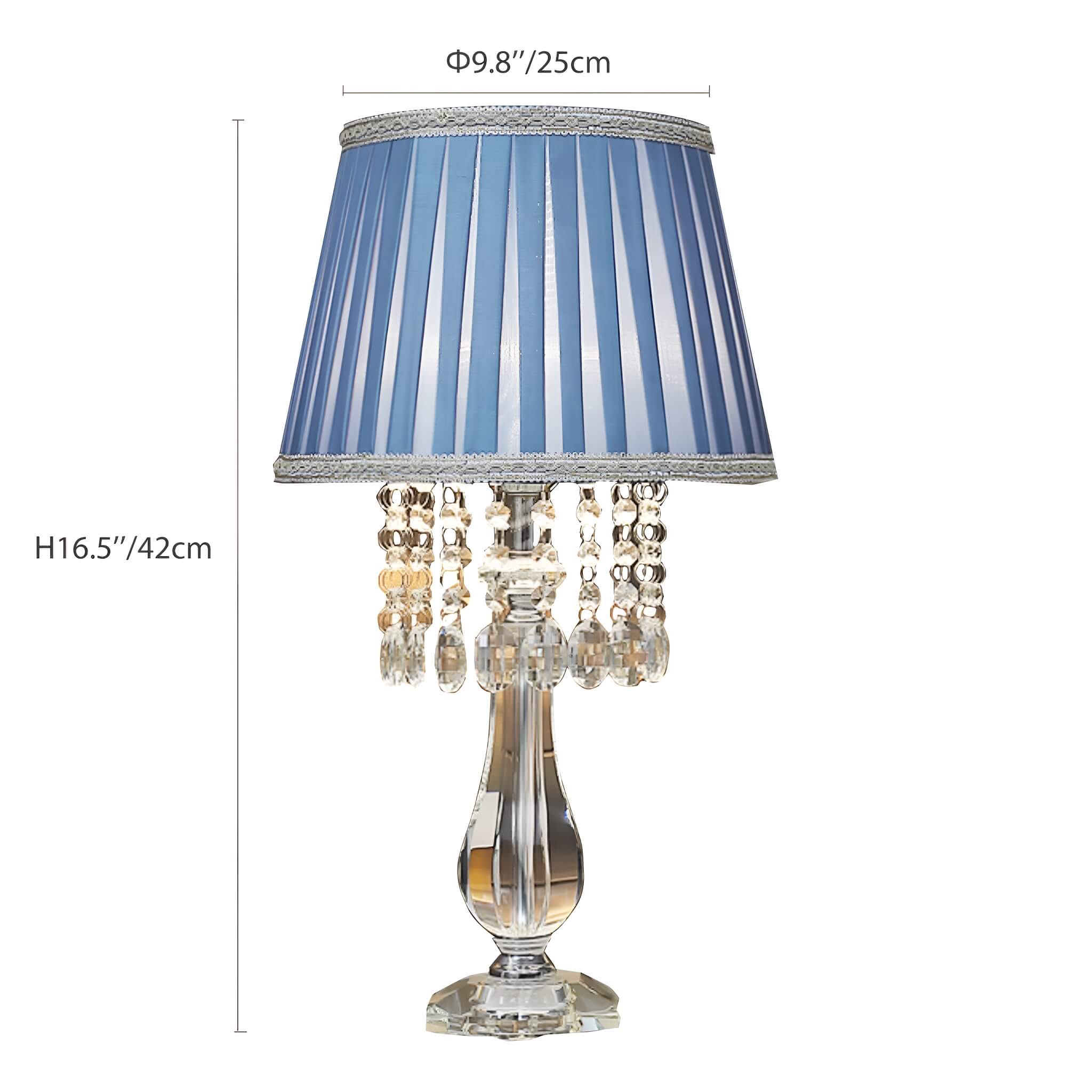 Fashion Crystal Table Lamp with Blue Lampshade-size |Sofary