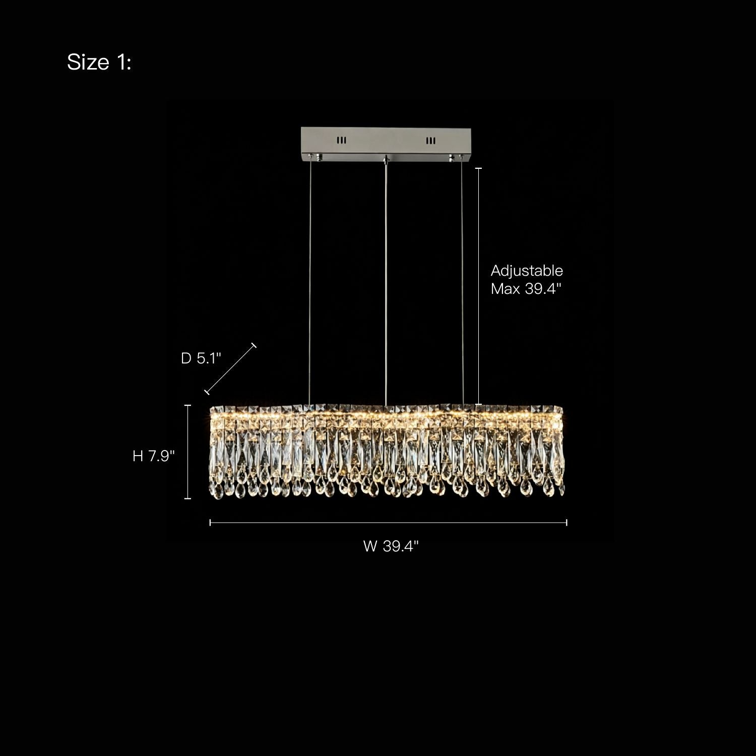 Flow Linear Modern Wave Integrated LED K9 Crystal Dining Chandelier size: H 7.9", W 39.4", D 5.1" | Sofary Lighting