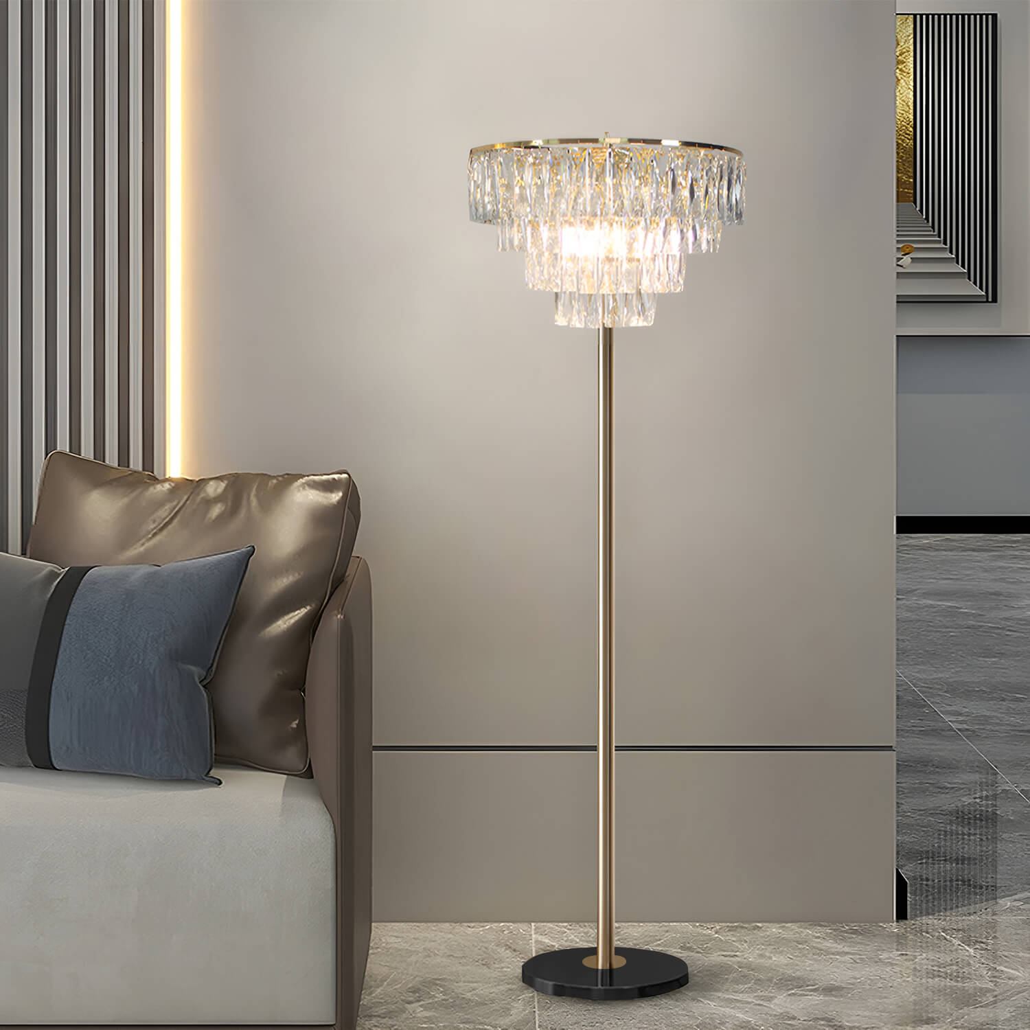 French Luxe Crystal Floor Lamp for Living Room and Bedroom -sofa-side|Sofary
