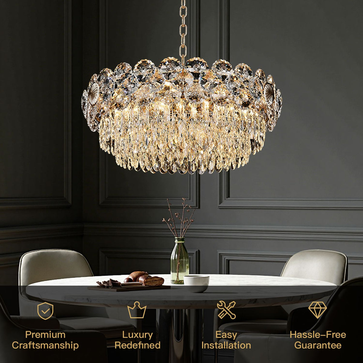 Glacia Modern Luxury Staggered K9 Crystal Flush Mount Chandelier ...