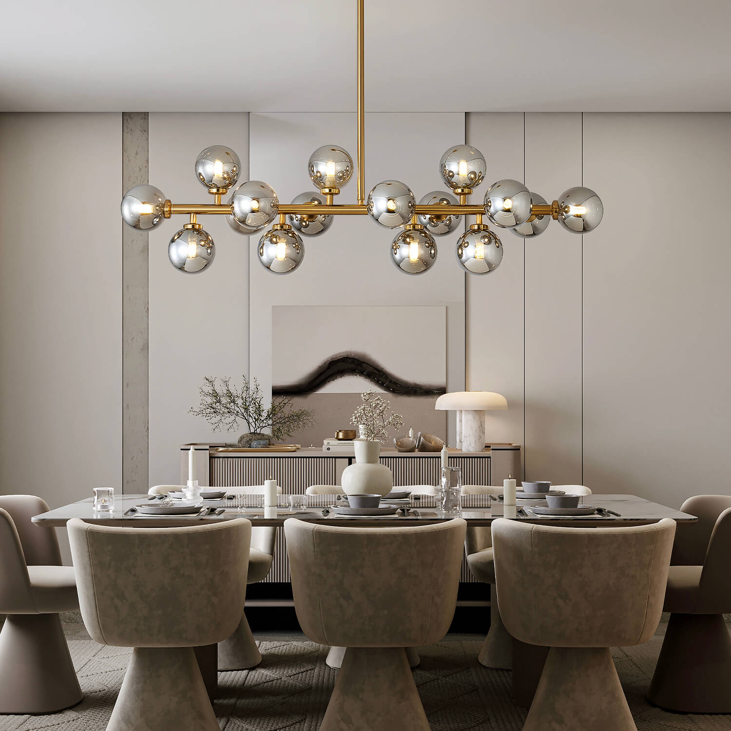 Glass Globes Linear Chandelier-diningroom-2  |Sofary