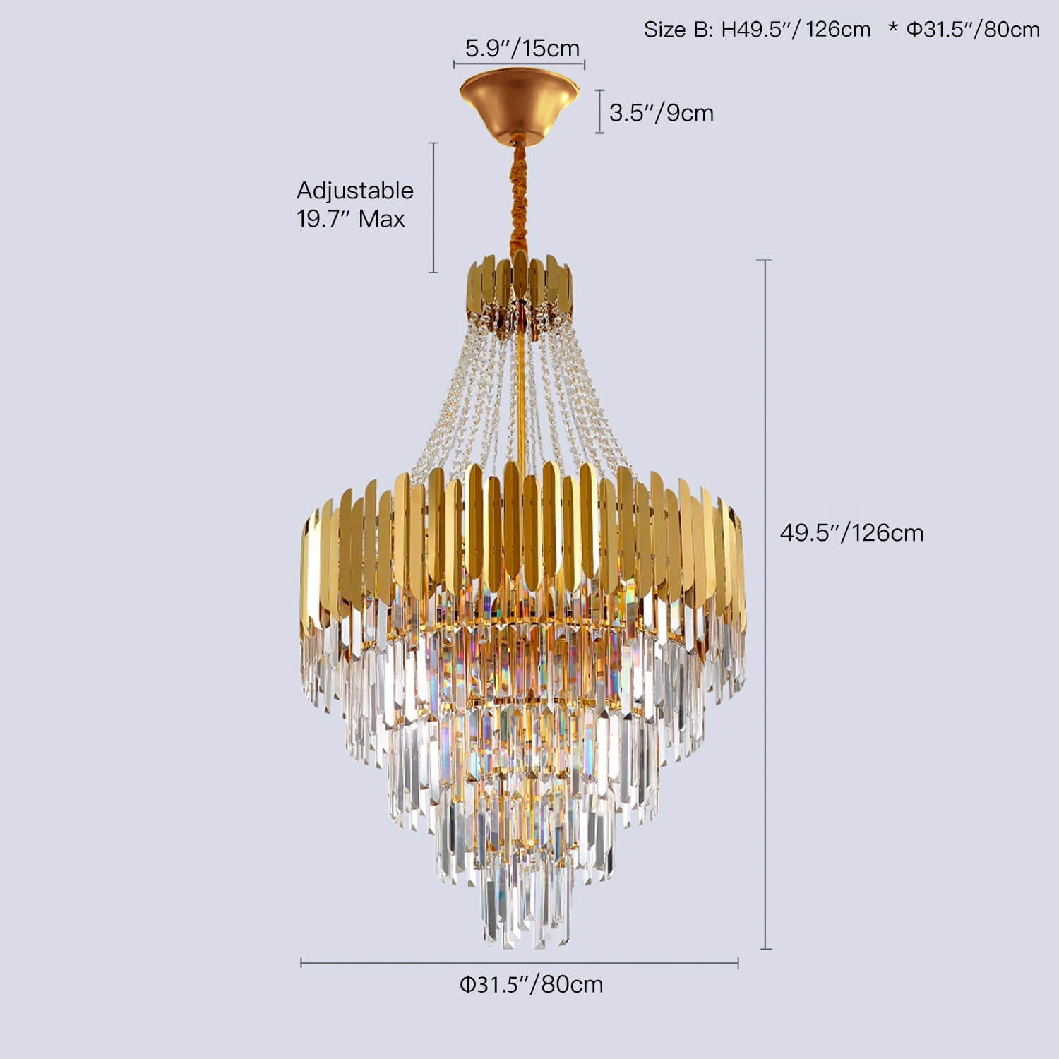 Golden Modern Luxury Crystal Chandelier dimensions-80CM| Sofary