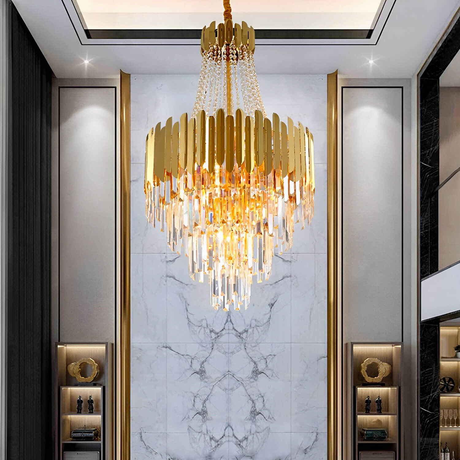 Golden Modern Luxury Crystal Chandelier entry-way1  |Sofary