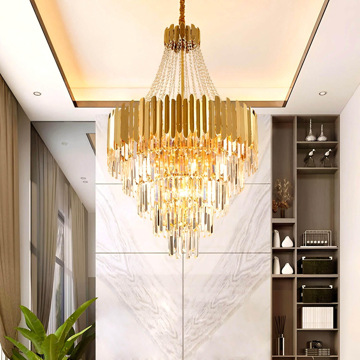 Golden Modern Luxury Crystal Chandelier entry-way2| Sofary 