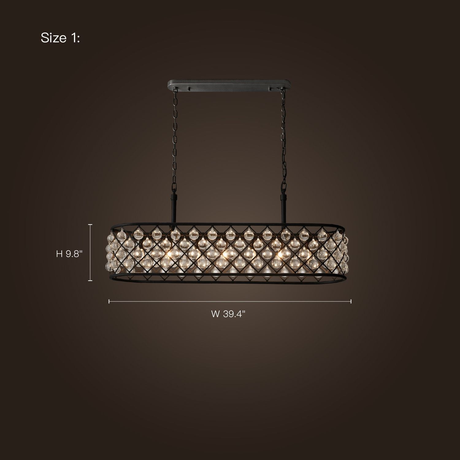Harlow Modern Industrial Matte Black K9 Crystal Rectangle Chandelier (Size 1) — dimensions: Height 9.8", Width 39.4" | Sofary Lighting