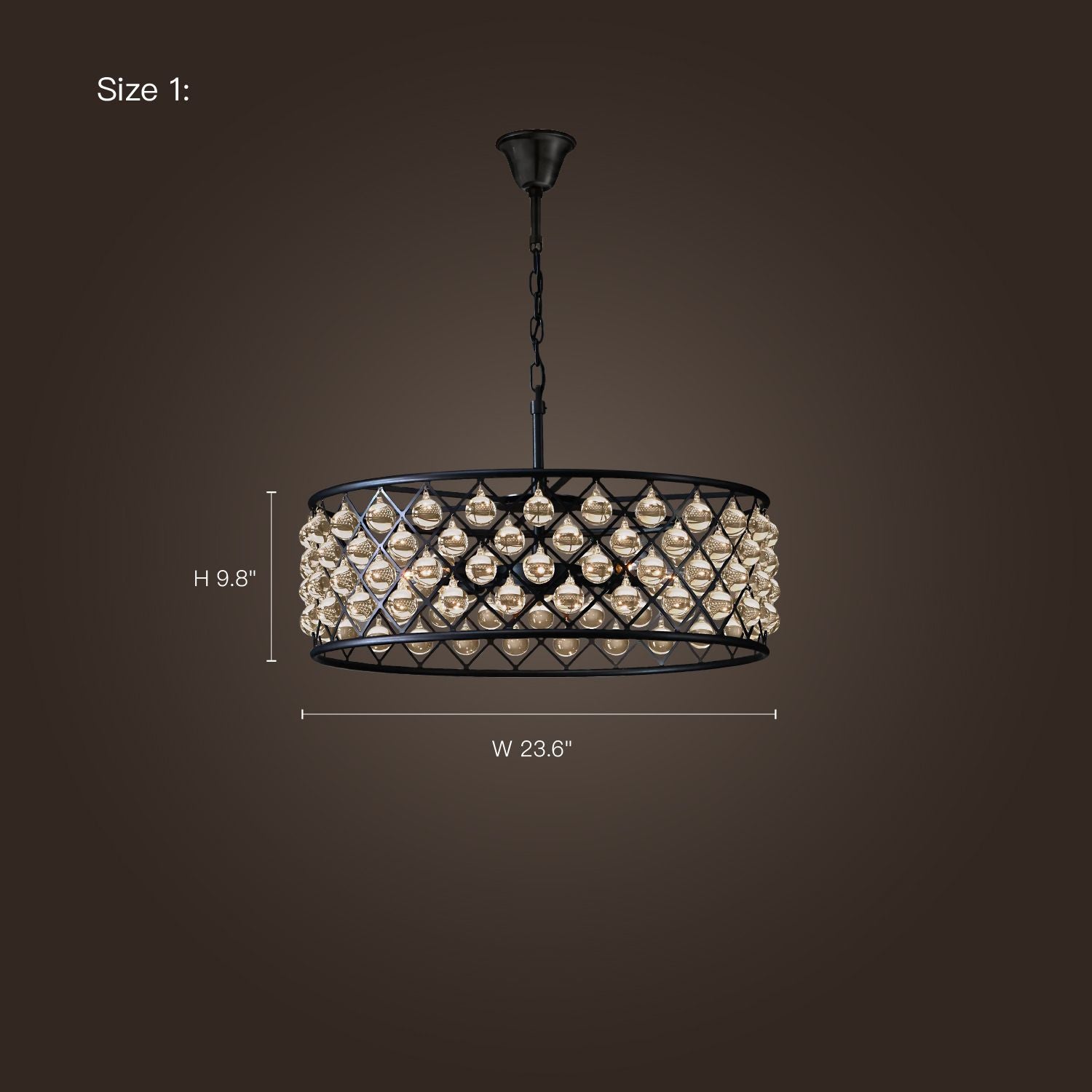 Harlow Vintage Matte Black K9 Crystal Round Chandelier — Size 1 dimensions: Height 9.8", Width 23.6" | Sofary Lighting