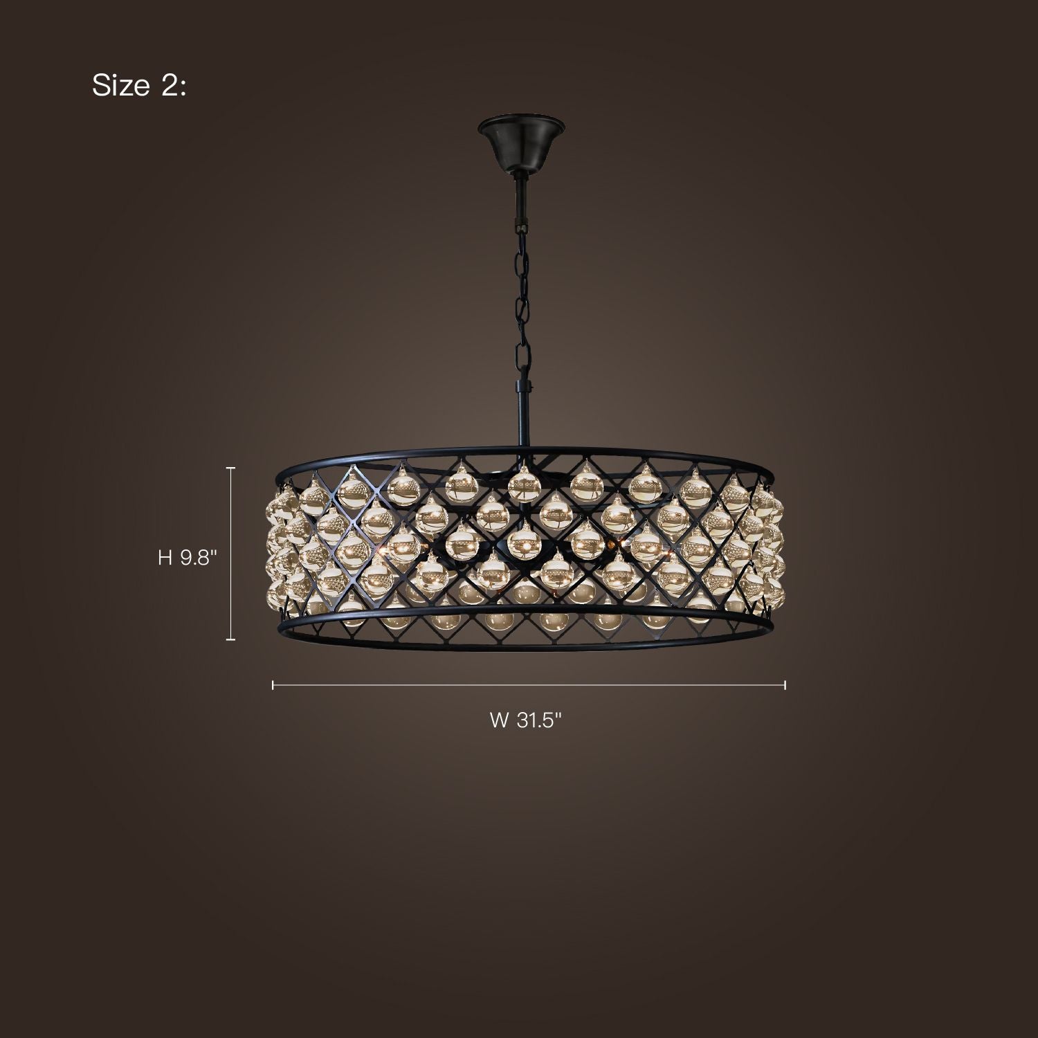 Harlow Vintage Matte Black K9 Crystal Round Chandelier — Size 2 dimensions: Height 9.8", Width 31.5" | Sofary Lighting