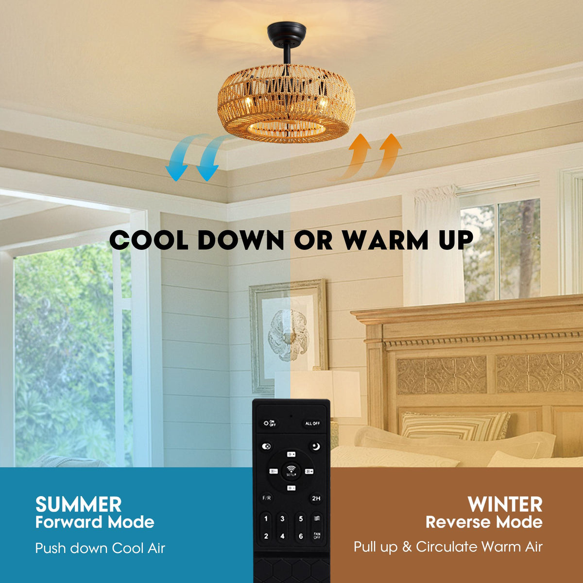 Haven Fan summer forward mode pushes cool air down, winter reverse mode circulates warm air — remote-controlled seasonal comfort | Sofary Lighting