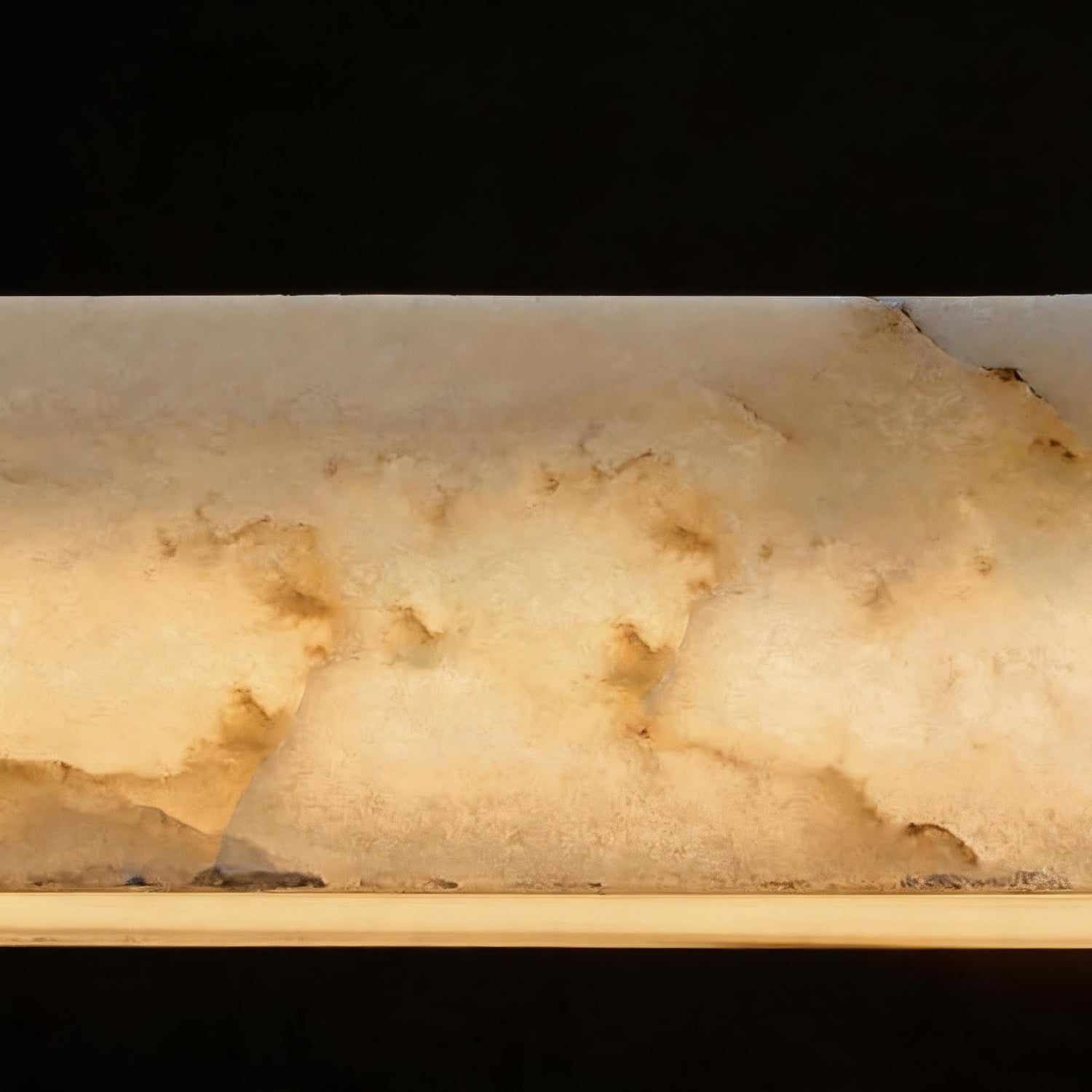 Extreme close-up of the Horizon Modern Minimalist Alabaster Ultra-Slim Linear LED Chandelier — highlighting the smooth, polished alabaster surface with intricate natural veining and soft ambient illumination | Sofary Lighting