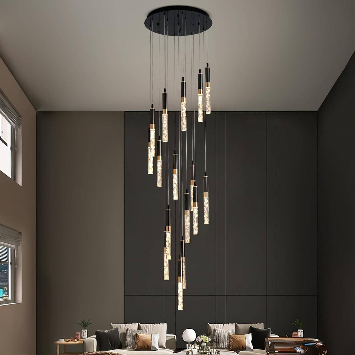 Liberty Modern LED Black Crystal High Ceilings Chandelier for Foyer ...