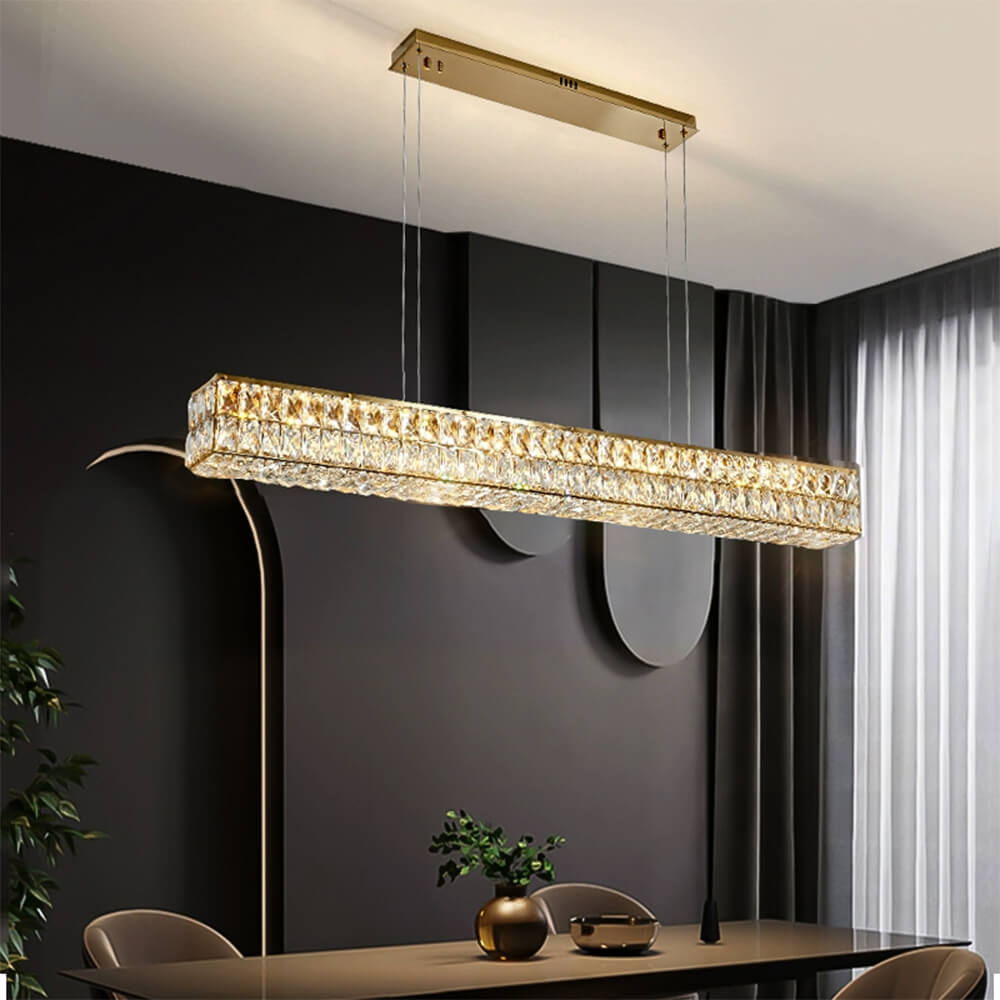 Liora Luxury Modern Gold Brass Crystal Rectangular Chandelier for ...