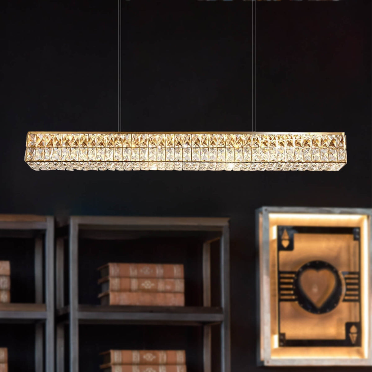 Liora Luxury Modern Gold Brass Crystal Rectangular Chandelier for ...
