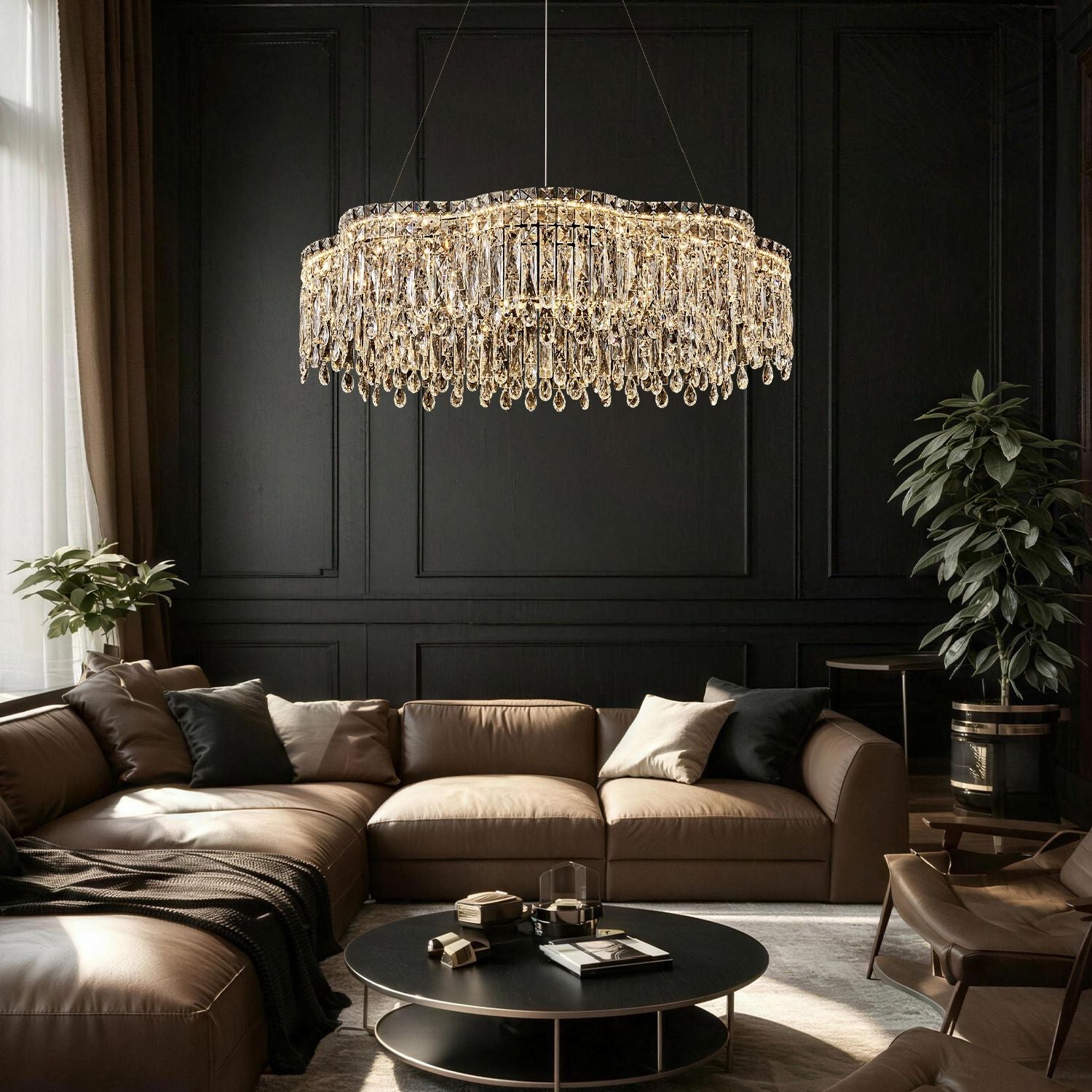 Luna Modern Wave Integrated LED K9 Crystal Ring Chandelier