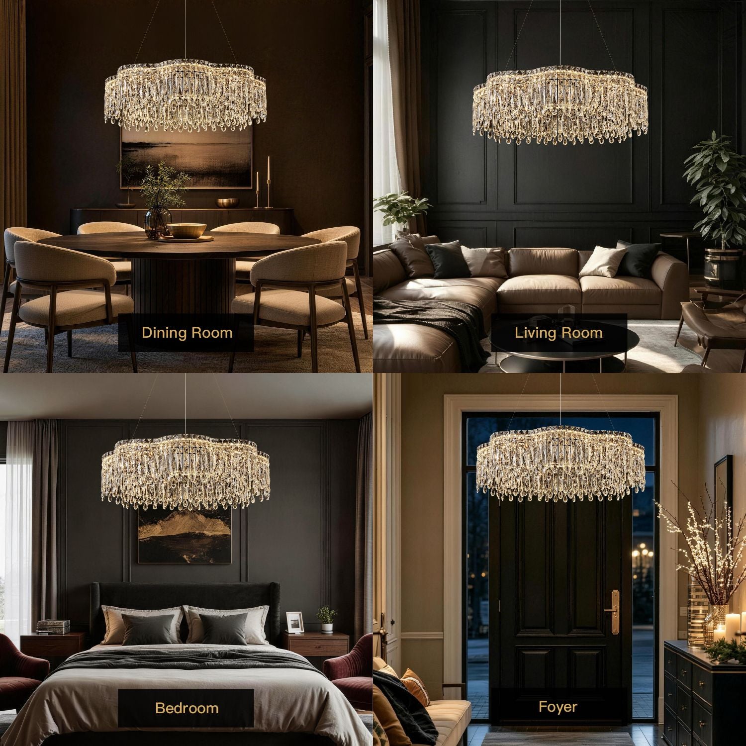 Luna Modern Wave Integrated LED K9 Crystal Ring Chandelier