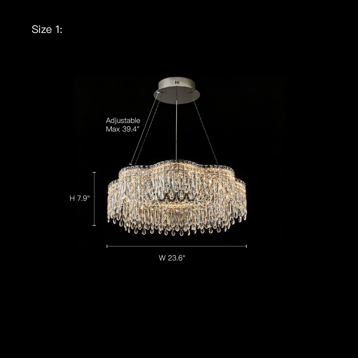 Luna Modern Wave Integrated LED K9 Crystal Ring Chandelier