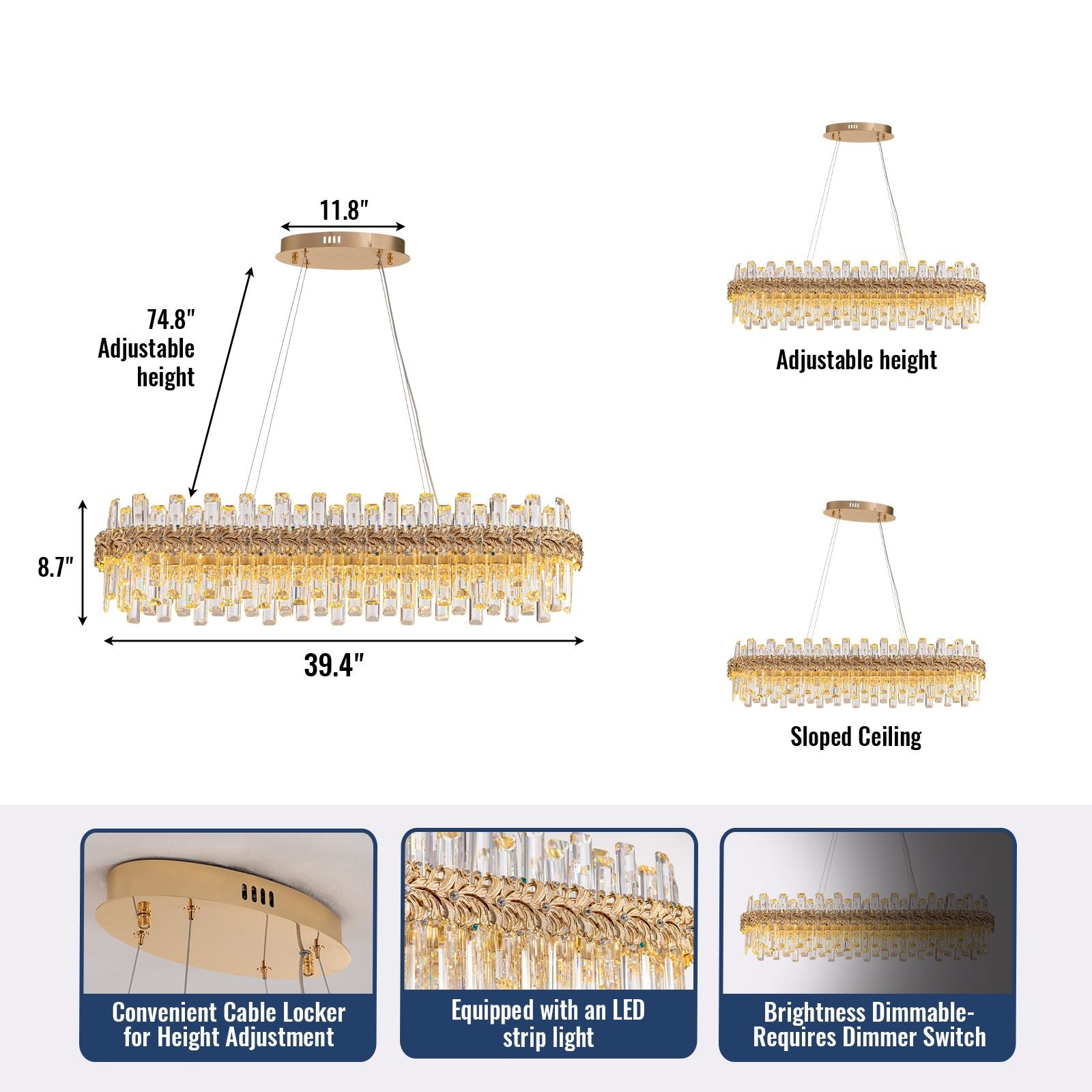 lustra modern luxury gold k9 crystal grand round multi tiered chandelier dimensions with adjustable height and led lighting system | Sofary Lighting