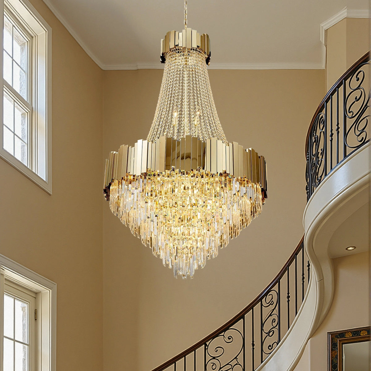 Modern Luxury Gold Crystal Waterfall Chandelier for Dining Room ...