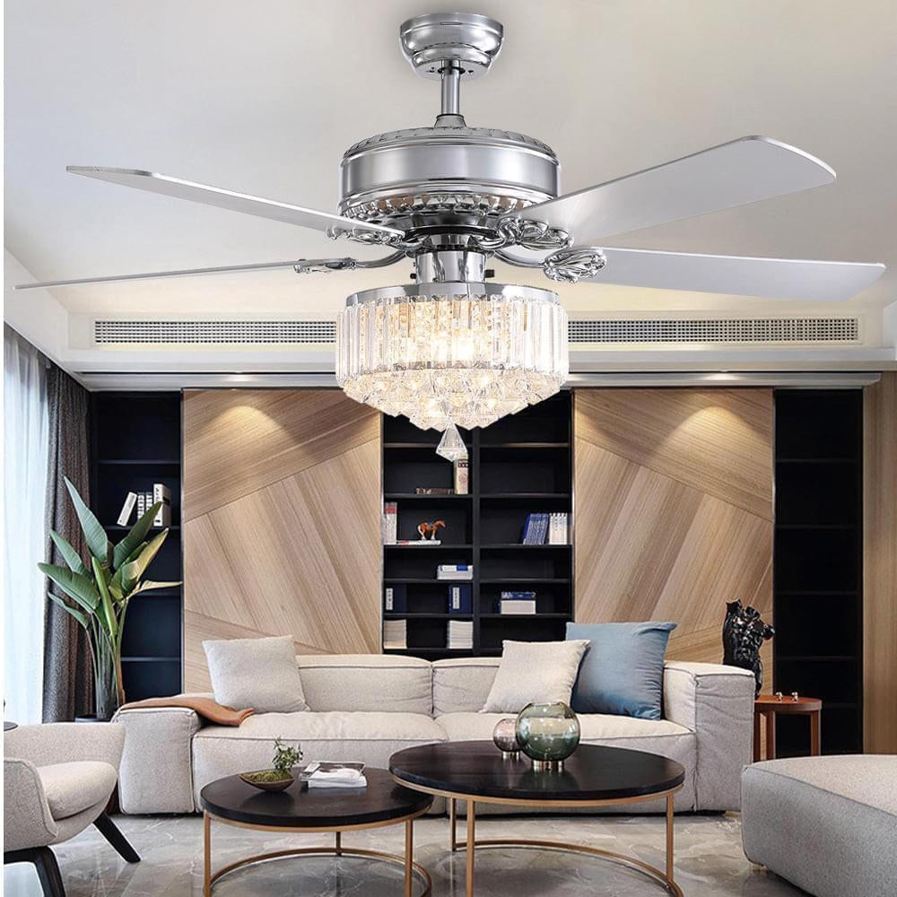 Luxury 5 - Blade Crystal Ceiling Fan with Remote Control-living-room-1| Sofary