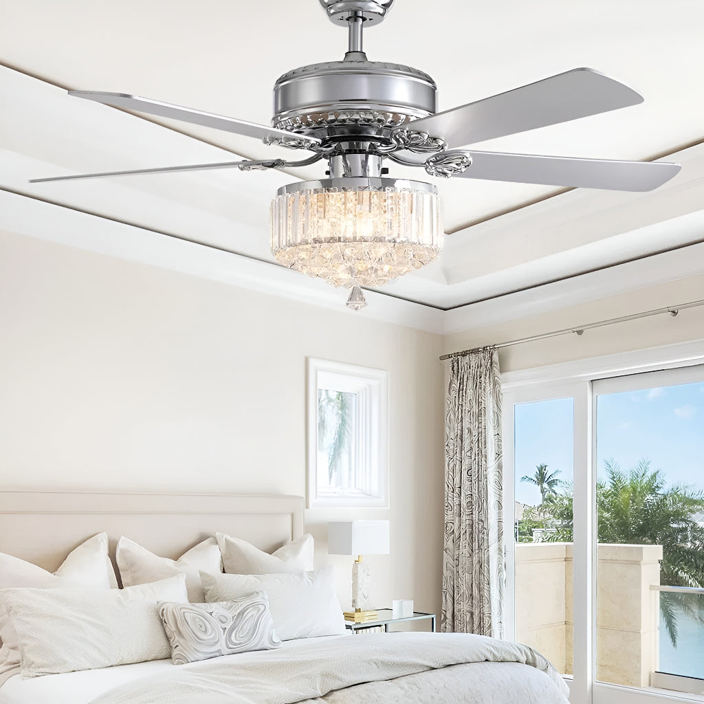 Luxury 5 - Blade Crystal Ceiling Fan with Remote Control-living-room-2| Sofary
