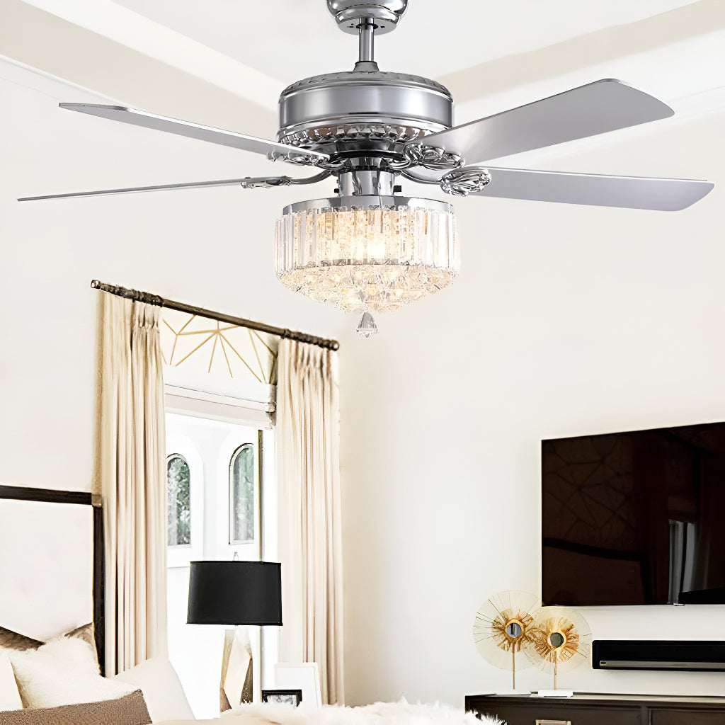 Luxury 5 - Blade Crystal Ceiling Fan with Remote Control-living-room-3| Sofary
