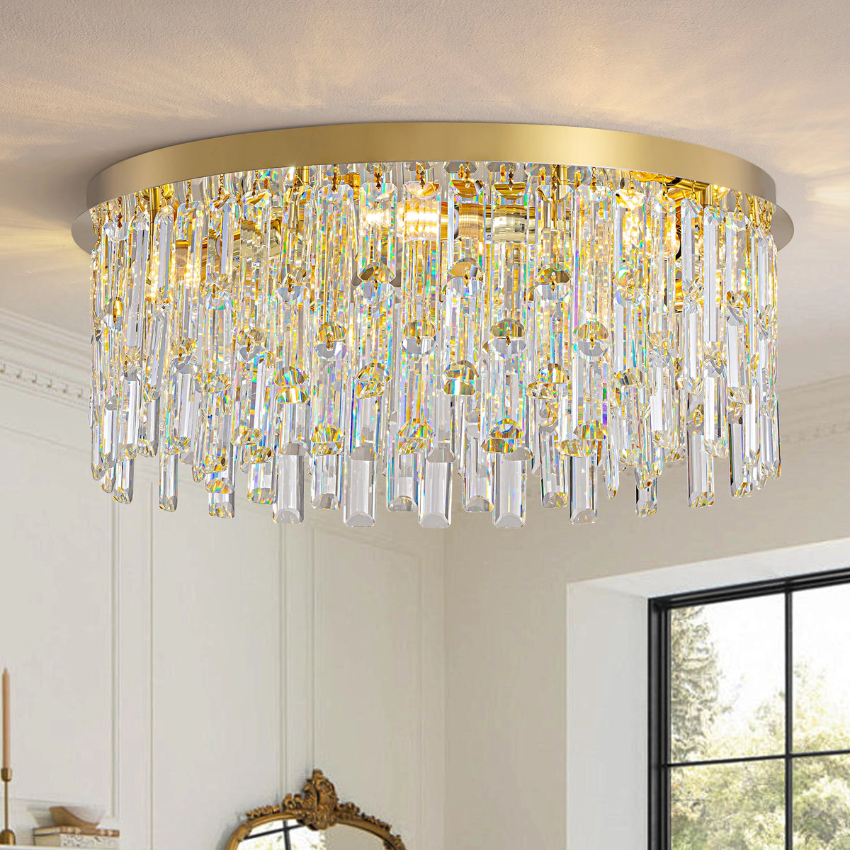 Luxury Gold Crystal Flush Mount Ceiling Light – Modern Elegant Home ...