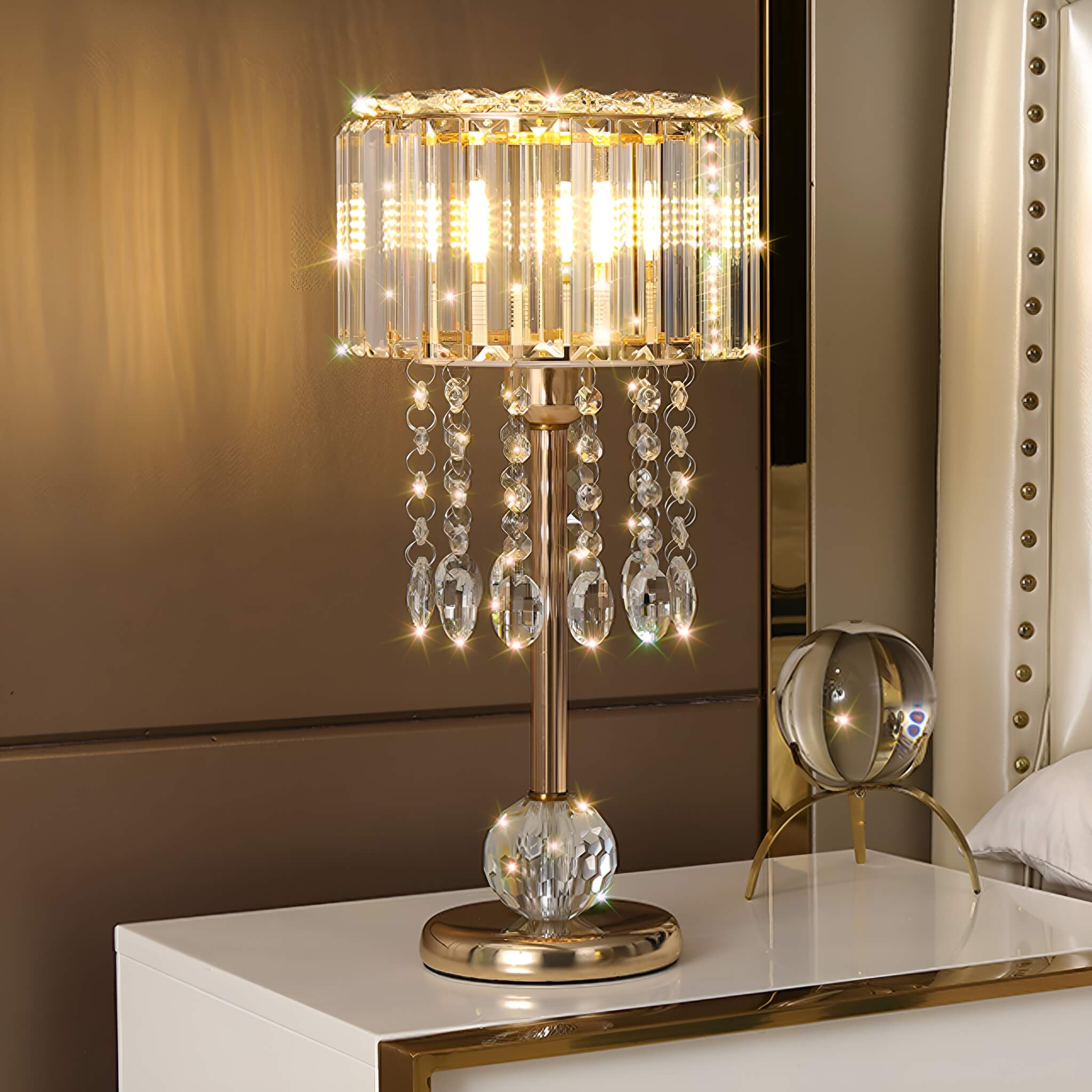Luxury Gold Finish Lamp with Sparkling Crystal Details -bedside|Sofary