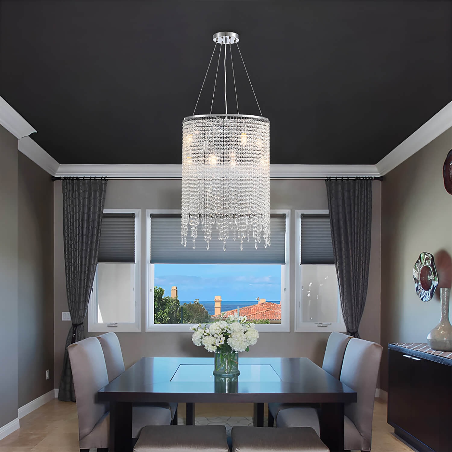 Luxury Linear Round Contemporary Island Crystal Chandelier-dining room|Sofary