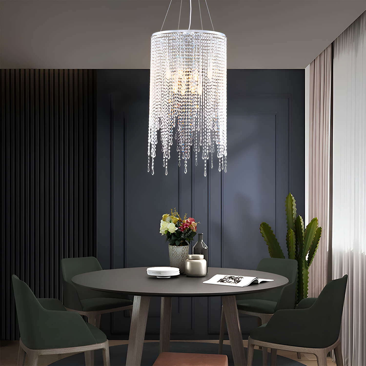 Luxury Linear Round Contemporary Island Crystal Chandelier-dining room-3|Sofary