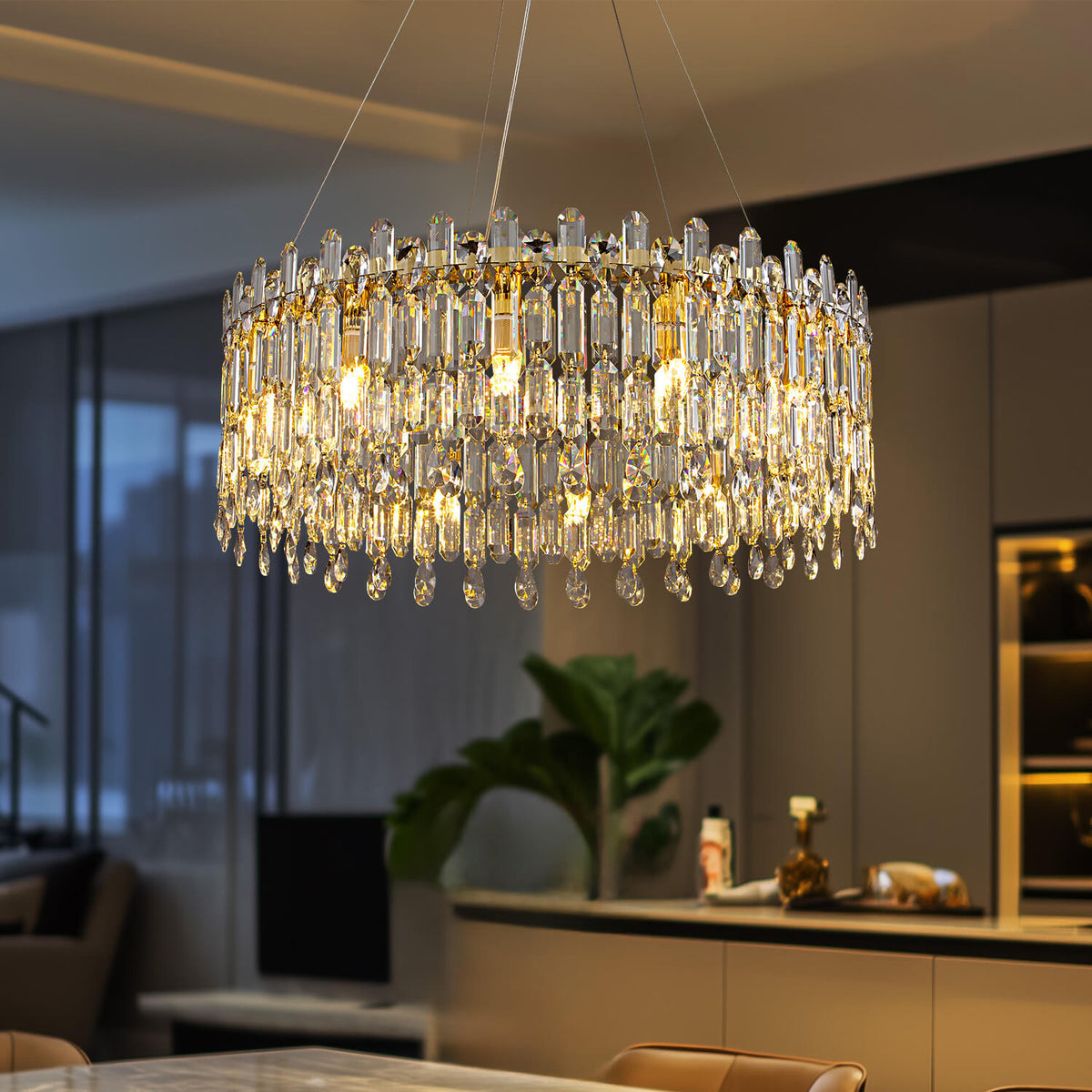 Round Crystal Bead Chandelier for Living Room | Sofary