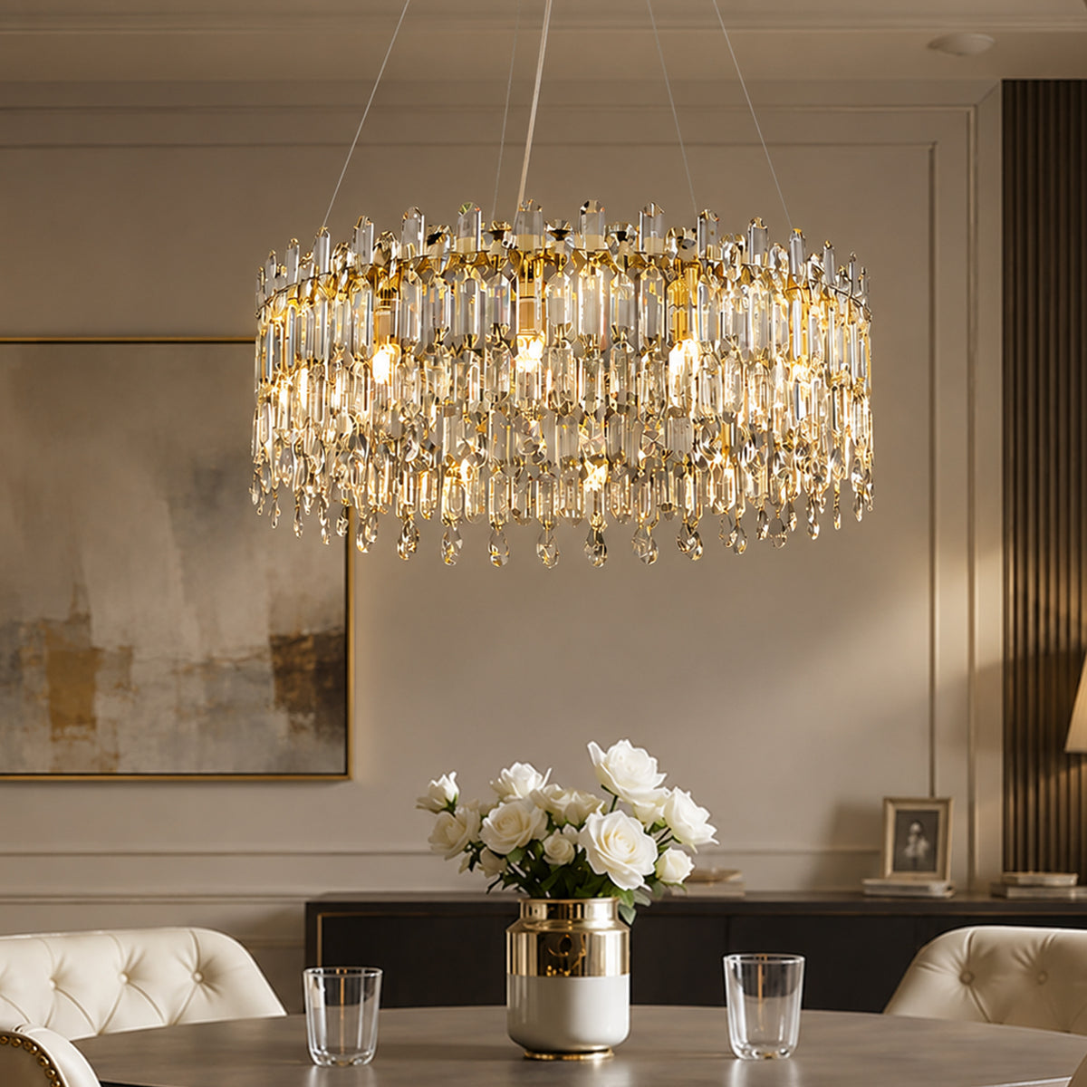 Round Crystal Bead Chandelier for Living Room | Sofary