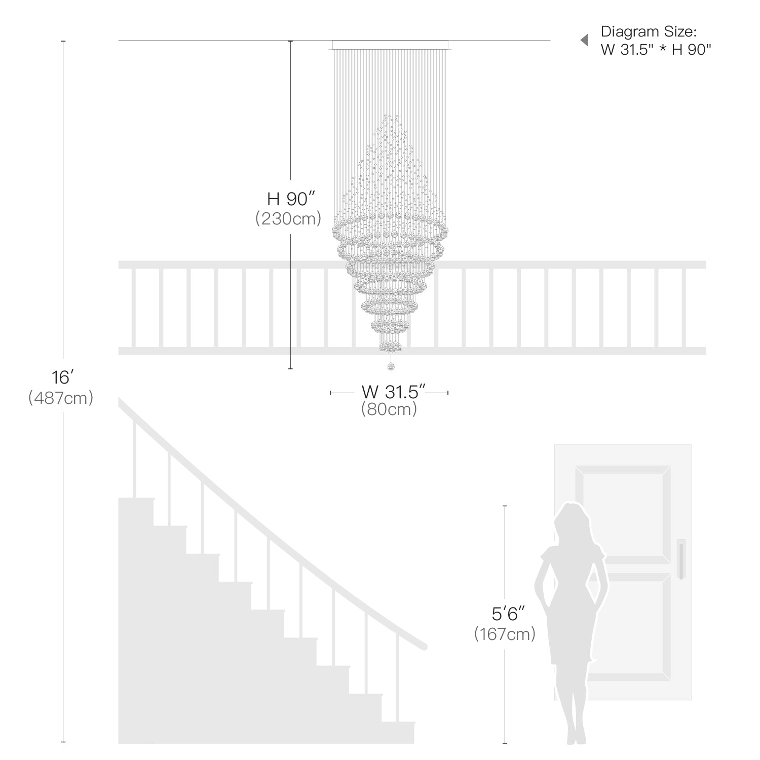 Luxury Modern Round Crystal Chandelier for Staircase-size | Sofary Lighting