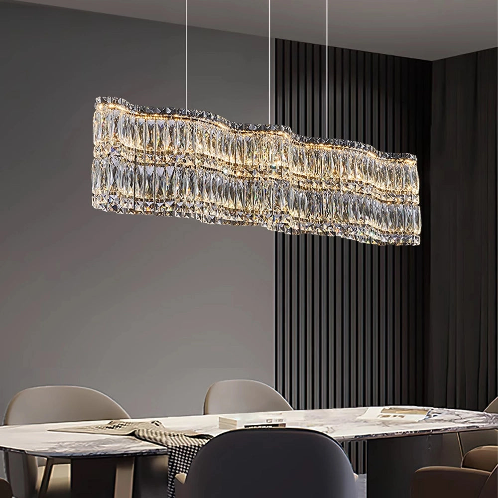 Wave-Cut Crystal Chandelier – Modern Luxury Dining Light Fixture for ...
