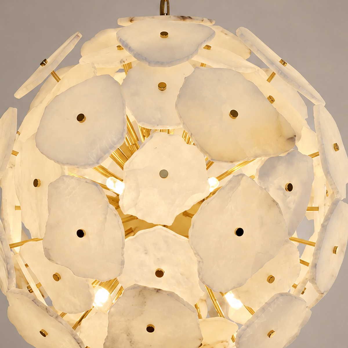 maravelle gold alabaster sphere chandelier detail