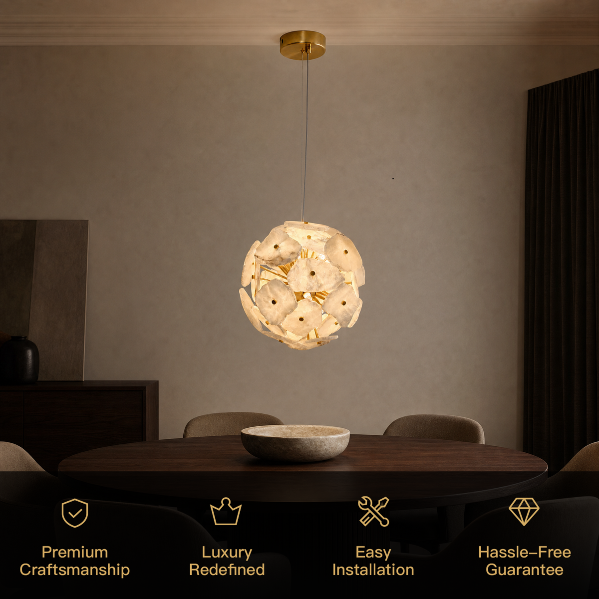 maravelle gold alabaster sphere chandelier features
