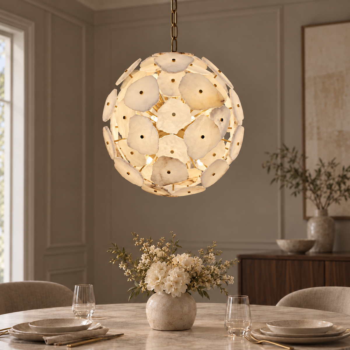 maravelle gold alabaster sphere chandelier main