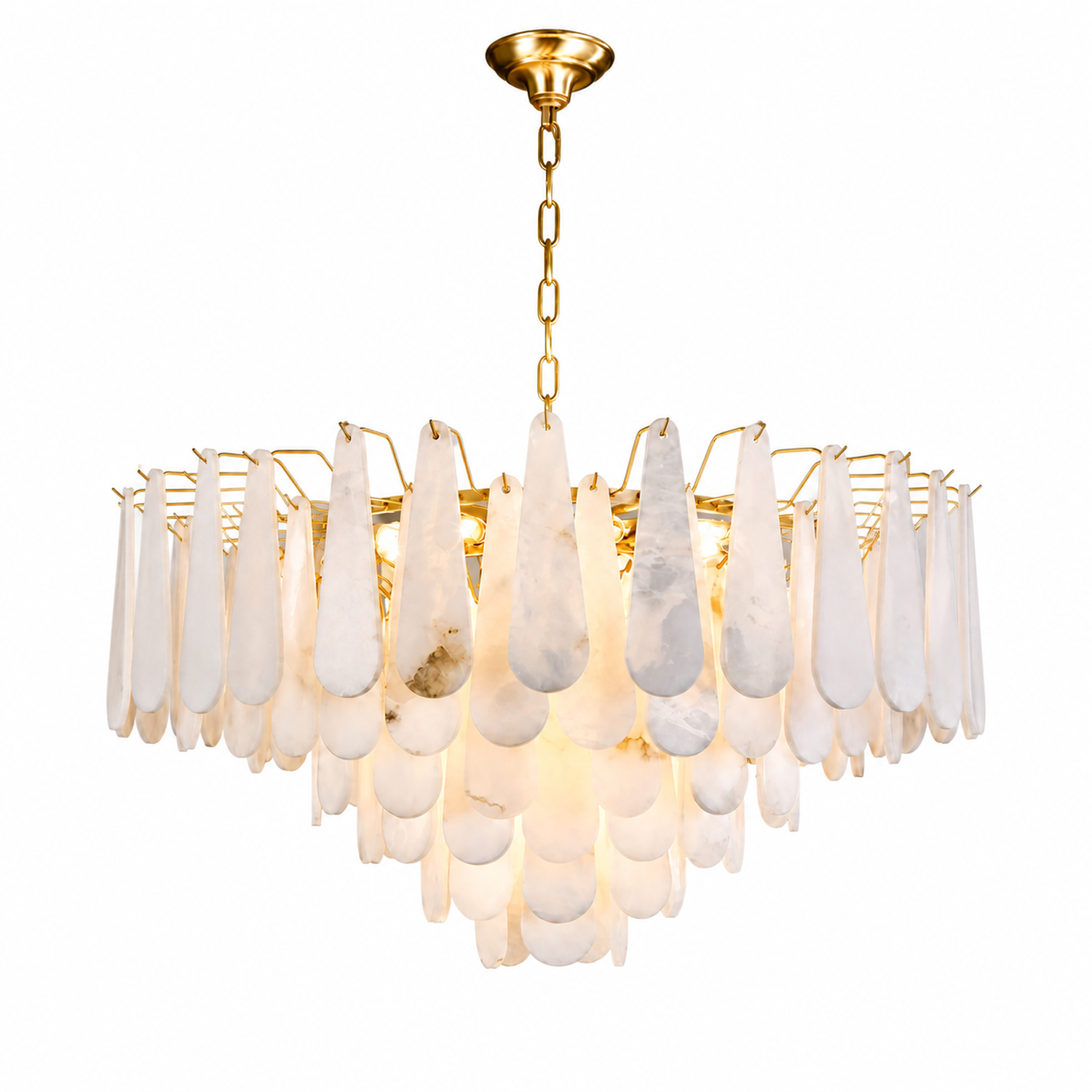 Marivelle large gold alabaster tiered chandelier on white
