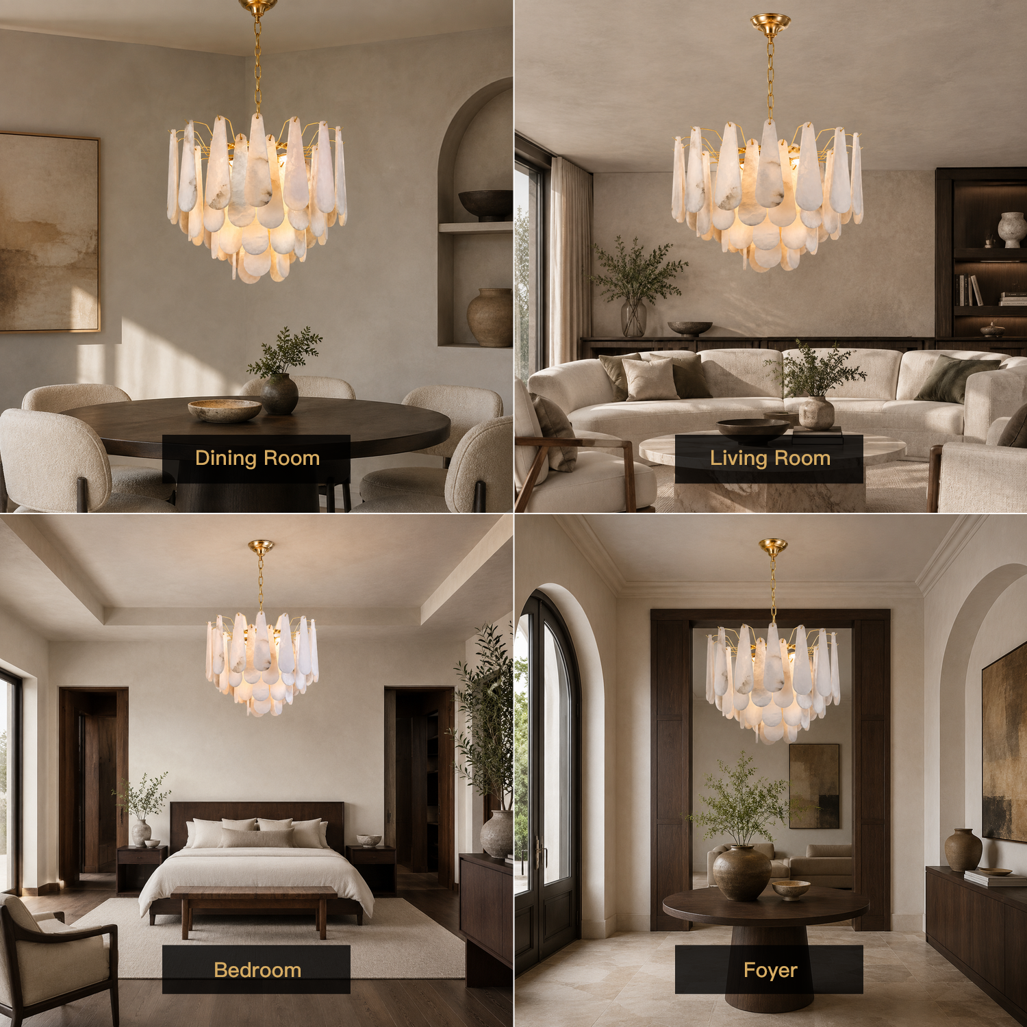 Marivelle chandelier room placement collage