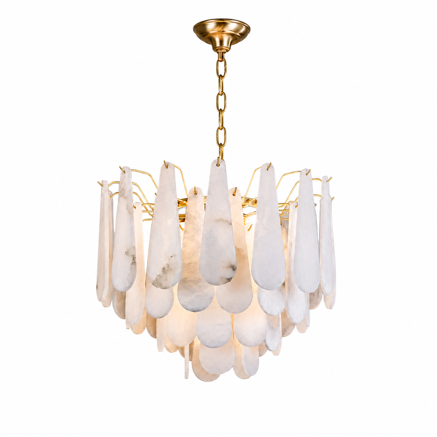 Marivelle small gold alabaster tiered chandelier on white