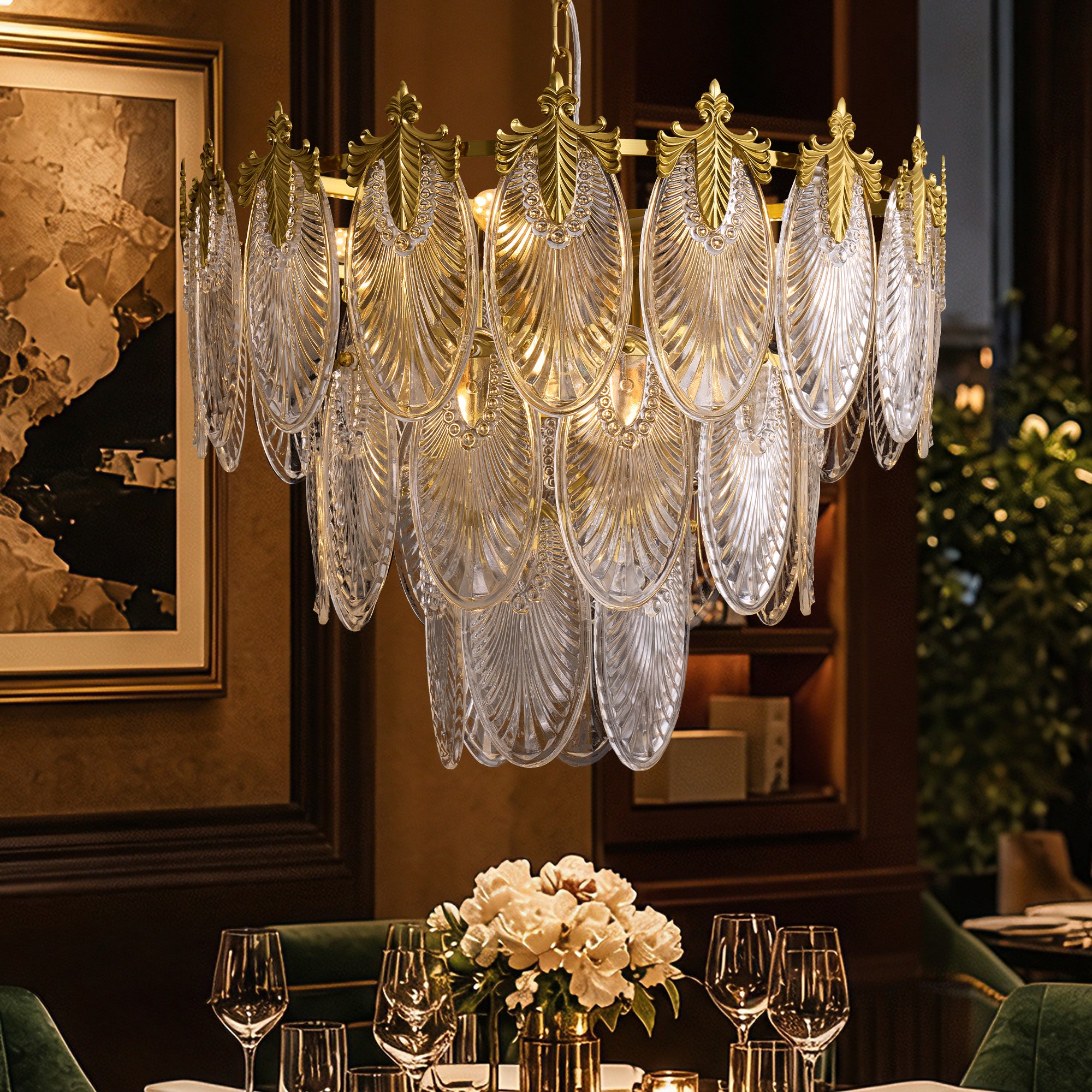 meliora-modern-luxury-gold-glass-leaf-chandelier-above-the-table
