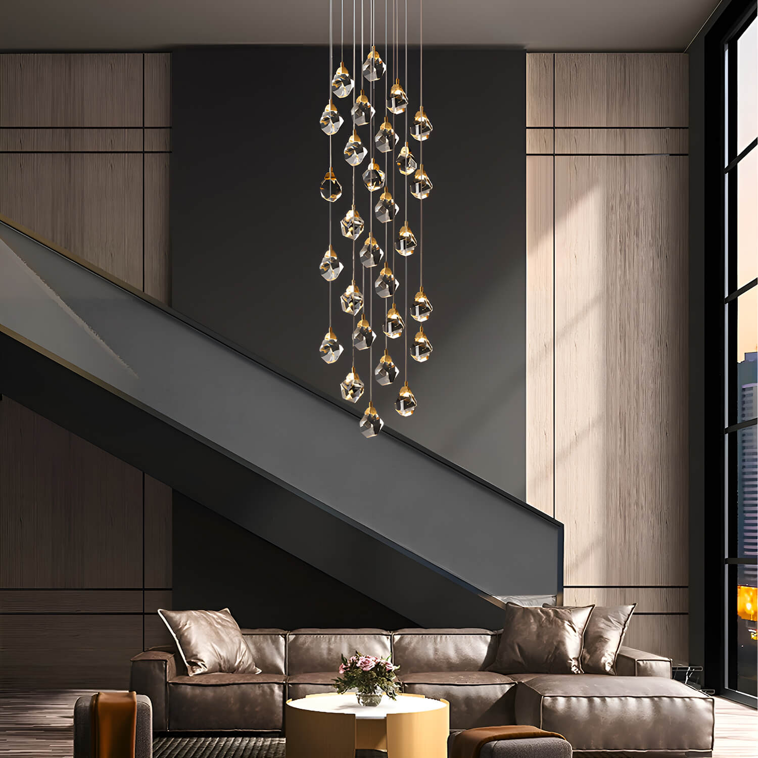 Modern Golden Raindrop Crystal Chandeliers for High Ceilings in Foyer & Living Room foyer 1| Sofary Lighting